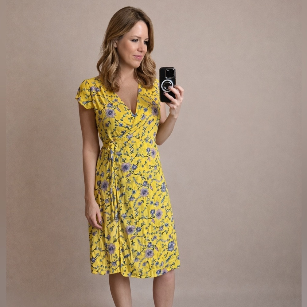 NWT Banana Republic Yellow Floral Wrap Dress